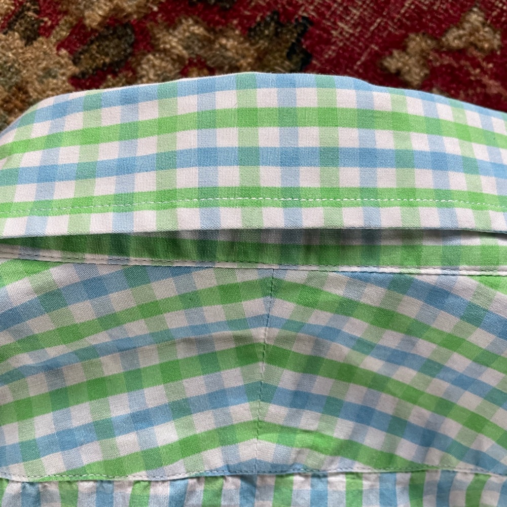 Lilly Pulitzer Green Blue & White Gingham Check Button Down Shirt Men’s L - Picture 8 of 9
